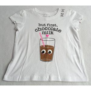 Children's Place But First Chocolate Milk White Tee - Size 18-24 Months